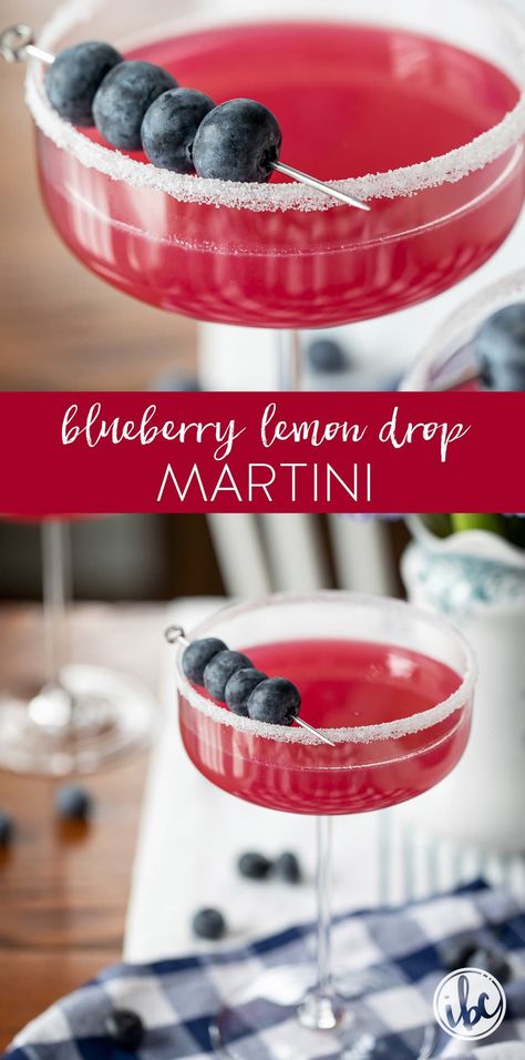 The BEST Blueberry Lemon Drop Martini #lemondrop #martini #cocktail #recipe #blueberry #lemon #vodka Blue Lemon Drop Martini, Raspberry Lemon Drop Shots, Blueberry Cucumber Martini, Lemon Batch Cocktail, Drink Recipes For Parties, Flavored Lemon Drop Martini, Frozen Martini Recipes, Flavored Vodka Martinis, Best Easy Cocktails