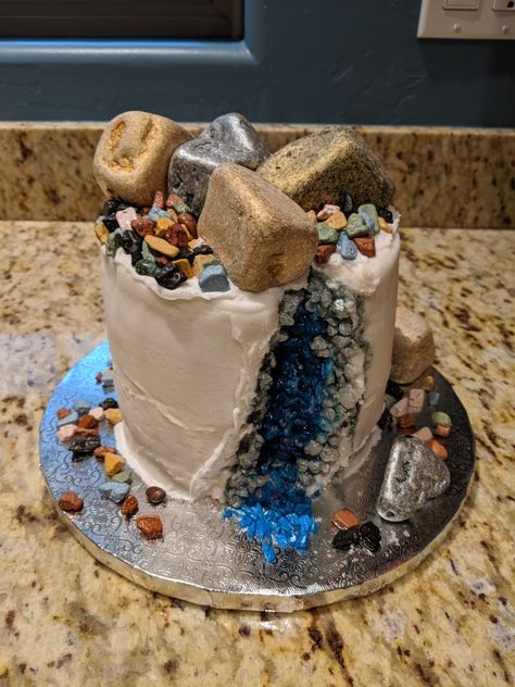 Gems Birthday Cake, Geologist Cake, Gemstone Birthday Cake, Gem Stone Cake, Geology Themed Food, Geology Birthday Cake, Rocks And Minerals Birthday Party, Geology Cake Ideas, Geology Birthday Party Decorations