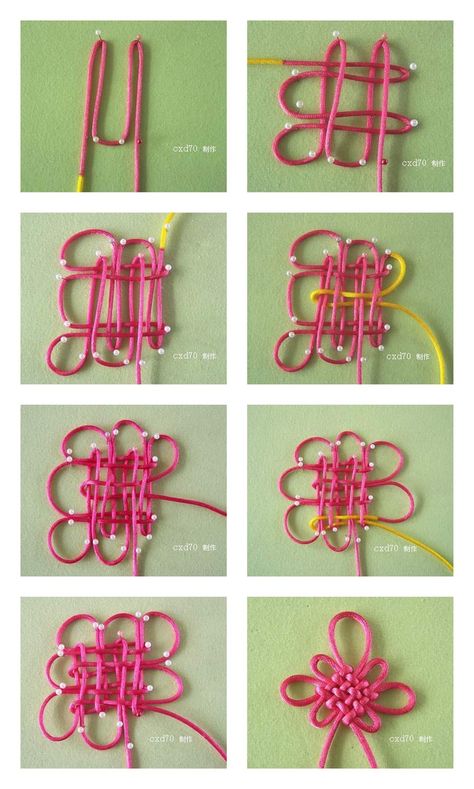 Panchang Knot is so popular that many people think it is “the Chinese Knot". Actually it is only a typical knot genre in Chinese knotting. A basic Panchang Knot consists of 8 loops and 8 ears. The... Pola Macrame, Decorative Knots, Knots Diy, Seni Dan Kraf, Knots Tutorial, Paracord Projects, Pola Sulam, Kraf Diy, Chinese Knot