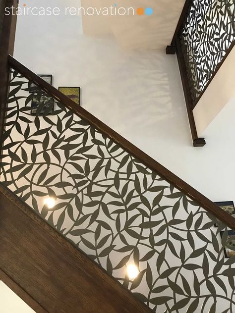 Cnc Stair Railing Design, Lasercut Design Metal, Stairs Grill Design, Laser Cut Railing, Reling Design, Staircase Paneling, Staircase Renovation, Metal Wall Art Panels, Bespoke Staircases