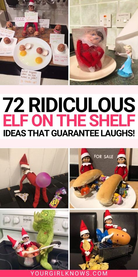 Elf on the Shelf is a magical part of Christmas. These 72 hilariously funny elf on the shelf ideas will make your Christmas even more special. From creating scenes to playing games, these ideas are sure to get you in the holiday spirit! Elf Ideas For Older Kids Hilarious, Easy Elf Ideas For Kids, Ideas For Elf On The Shelf Funny, Wlf On The Shelf Ideas Funny For Kids Hilarious, Elf Funny Ideas For Kids, Elf Pranks Funny, Elf Of The Shelf Ideas Funny, Nauty Elf On The Shelf Ideas, Quick Elf Ideas Last Minute