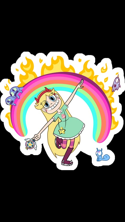 The incredible Star Butterfly used a magic wand to create a fire rainbow that glows with a lot of colors. Only, probably, the animals don't like this fire rainbow, so let's save them with our Disney... Star Butterfly Wallpaper, Painting Cups, Disney Rainbow, Evil Tattoo, Eclipse Of The Heart, Painted Rainbow, Fire Rainbow, Disney Sticker, Princess Cartoon