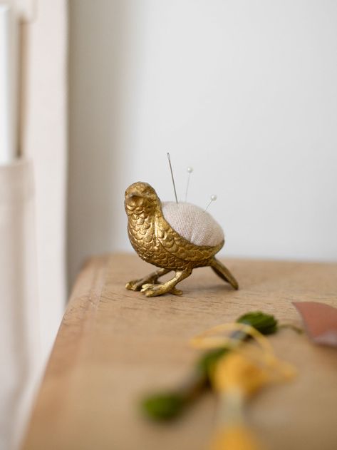 Quirky Home Accessories, Thrifted Gifts, Beautiful Tools, Brass Animals, Useful Gifts, Pin Cushions Patterns, Writer Gifts, Whimsical Gifts, Bird Pins