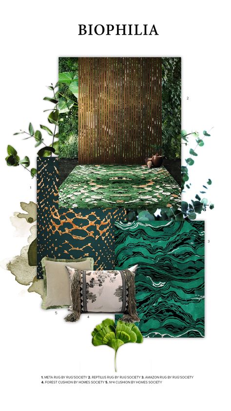 Biophilia Trend is an ode to Mother Earth, a reflection on Nature as a box full of surprises. Mood Board Interior, 포트폴리오 레이아웃, Material Board, Concept Board, Interior Design Mood Board, Mood Board Inspiration, Mood Board Design, Mood Board Fashion, Decor Trends