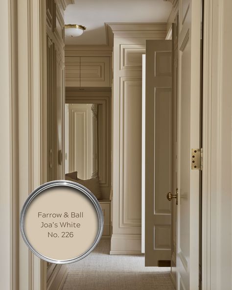 Black Sheep Interior Design | We fell in love with @farrowandball Joa's White for the principal bedroom's walk in closet on project #BSIDdunbar. With its subtle pink… | Instagram White Farrow And Ball Paint, Farrow Ball Joa's White, Joas White Farrow And Ball Hallway, Joas White Farrow And Ball Kitchen, Farrow And Ball Interiors, Joas White Farrow And Ball Living Rooms, Farrow And Ball Taupe, Dressing Room Colours, Farrow And Ball Beige