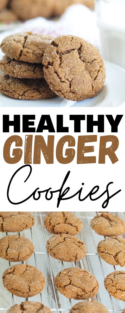 Healthy Gingersnap Cookies, Ginger Snacks Healthy, Healthy Ginger Molasses Cookies, Ginger Cookies Healthy, Low Fat Gingerbread Cookies, Almond Flour Ginger Snaps, Ginger Cookies For Nausea, Soft Chewy Ginger Cookies, Healthy Ginger Bread Cookies