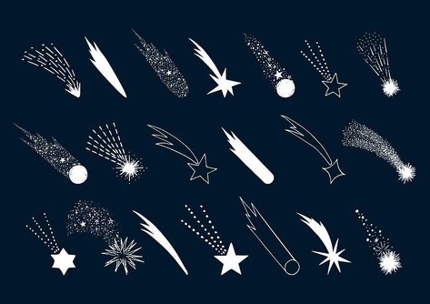 Set of hand drawn falling stars. Vector comet. Shooting lights. Isolated illustration. Doodle style. Drawing by Anatartan Meteor Tattoo Ideas, Comet Tattoo Ideas, Meteor Illustration, Meteor Tattoo, Comet Illustration, Comet Drawing, Shooting Star Illustration, Star Drawing Ideas, Comet Tattoo