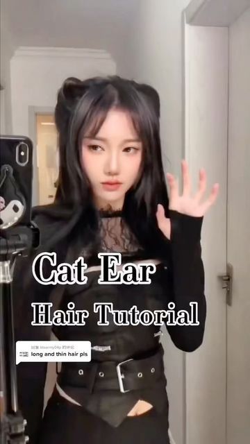 Fox Ear Hairstyle, Cat Ears Hairstyle Short Hair, Cat Ear Hair Tutorial, Cat Ears Hairstyle Tutorials, Cat Ears With Hair, Cat Ears Hairstyle, Cat Hairstyle, Makeup Tutorial Asian, Cat Ear Hair