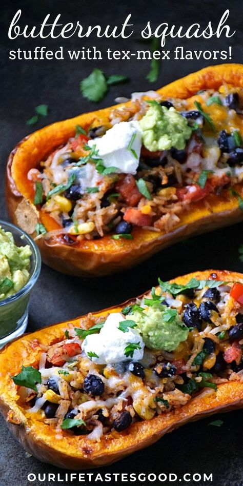 Southwest Butternut Squash, Rice Stuffed Squash, Butternut Squash Tattoo, Stuffed Butternut Squash Ground Turkey, Optavia Butternut Squash Recipes, Butternut Stuffed Squash, Double Stuffed Butternut Squash, Mexican Butternut Squash Recipes, Stuffed Butternut Squash Recipes Meat