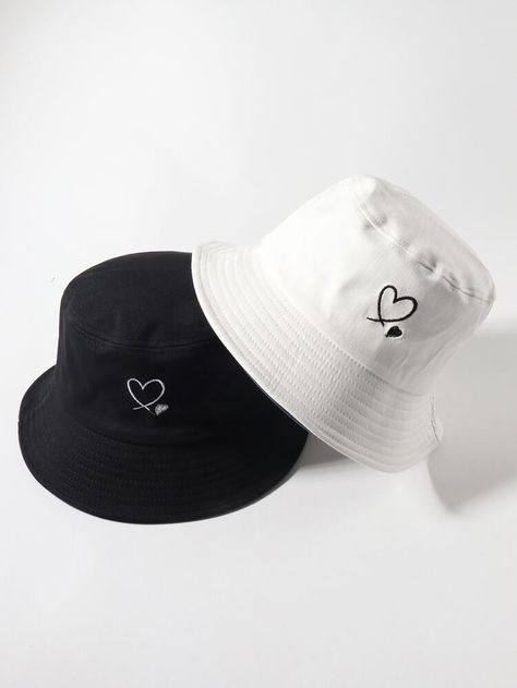 Free Returns ✓ Free Shipping On Orders $49+ ✓. 2pcs Couple Heart Embroidery Bucket Hat- Hats at SHEIN. Bucket Hat Outfit, Italian Summer Outfits, Couple Heart, Bucket Hat Fashion, Hat Aesthetic, Luxury Hats, Black Bucket Hat, Fall Wardrobe Essentials, Mens Bucket Hats