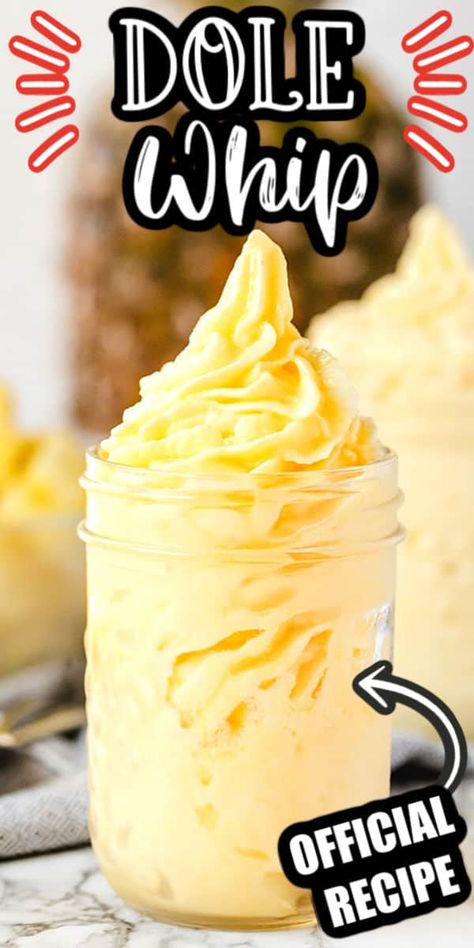 Frozen Whipped Pineapple, Banana Frosty Recipe, Pineapple Dole Whip Disneyland, Dole Whip Mimosas, Copycat Dole Whip, Fruit Frozen Desserts, Blended Summer Drinks, Cooking With Pineapple Juice, Frozen Pineapple Drink