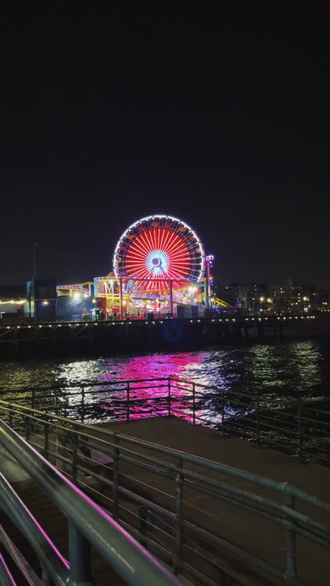 california cali aesthetic santa monica pier at night pacific ocean beach beach water lights summer inspo inspiration ferris wheel Santa Monica Aesthetic Night, Cali Aesthetic, Pier Santa Monica, California Apartment, La Aesthetic, Los Angeles Beaches, Santa Monica Beach, Beach Night, Santa Monica Pier