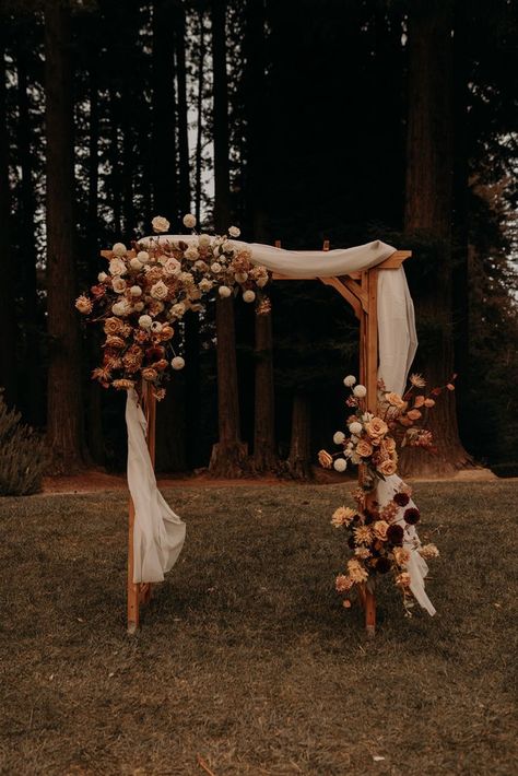 Wooden Alter Wedding, Angeles, Wedding Arbor Rustic Fall Ceremony Arch, October Wedding Backdrop, November Wedding Backdrop, Boho Wedding Arbor Flowers, Rustic Boho Wedding Ceremony, Fall Forest Wedding Ceremony, Fall Wedding Arbor Decor