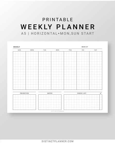 Undated Weekly Planner Printable A5, Horizontal Weekly Inserts, Minimalist Weekly Journal, Sun Mo... planneressentialsbundledownloadplanner #plannerpdf #freebloggingplanner. Horizontal Weekly Planner Layout, Weekly Planner Pdf Free, Photographer Planner, Weekly Planner Pdf, Planners Ideas, Minimalist Weekly Planner, Horizontal Weekly Planner, Horizontal Planner, Simple Weekly Planner