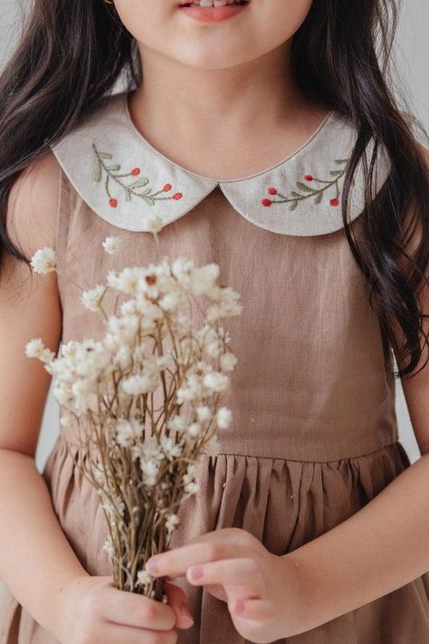 [SponsoredPost] Peter Pan Collar Dress Toddler Hand Embroidered Flower Girl | Etsy #babygirldress Hand Embroidered Flower, Pan Collar Dress, First Birthday Dresses, Frock Patterns, Kids Dress Wear, Peter Pan Collar Dress