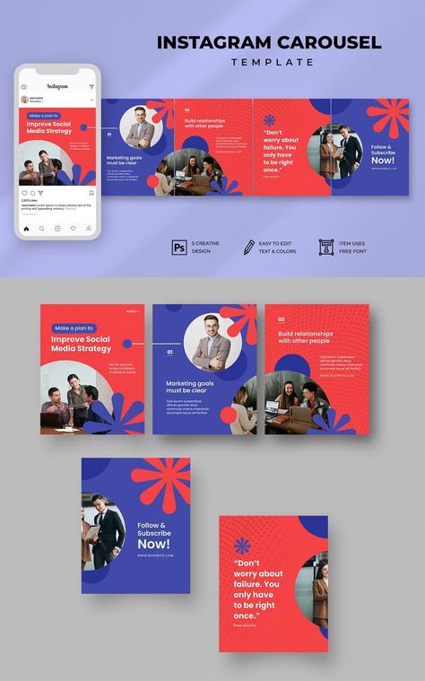 Creative Business Instagram Carousel Template PSD Carousel Designs Ideas, Carousel Design Instagram, Creative Carousel Design, Linkedin Carousel Design, Ig Carousel Design, Social Carousel, Instagram Carousel Design Ideas, Social Media Carousel Design, Instagram Carousel Ideas