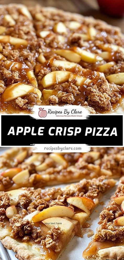 Transform your dessert game with this Apple Crisp Pizza. This unique treat combines the flavors of a classic apple crisp with the fun of a pizza, featuring a buttery oat topping and a drizzle of sweet glaze over tender baked apples. Key Ingredients: 1/2 cup old-fashioned oats 1/4 cup brown sugar 1/4 cup cold butter, cubed 1/4 tsp ground cinnamon Apple Cinnamon Dessert Pizza, Pizza With Apples, Apple Pizza Recipe, Apple Pizza Dessert Easy, Apple Cinnamon Pizza, Recipes Using Honey Crisp Apples, Apple Fruit Pizza, Apple Pizza Dessert, Granny Smith Apples Recipes