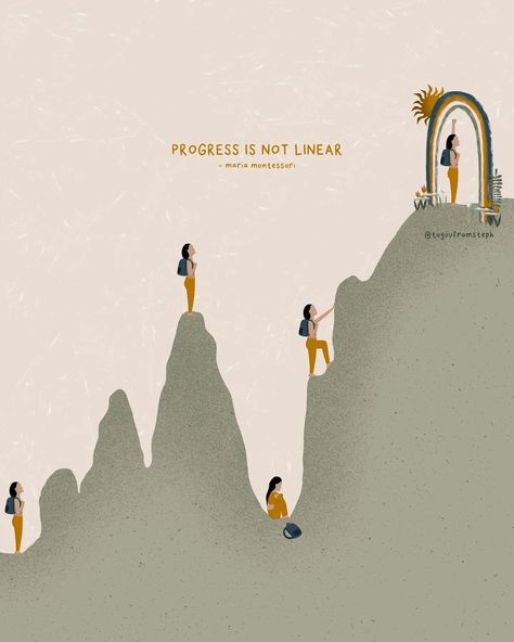 Steph Edwards • Illustrator on Instagram: “Progress is not linear 🤍 I've given this old favourite a makeover. Let me know what you think 🥰 Cheers, Steph x . . . . . #toyoufromsteph…” Progress Is Not Linear, Progress Quotes, Motivational Art Prints, Linear Art, Vie Motivation, Illustrators On Instagram, Home Quotes And Sayings, Art And Illustration, Healing Journey