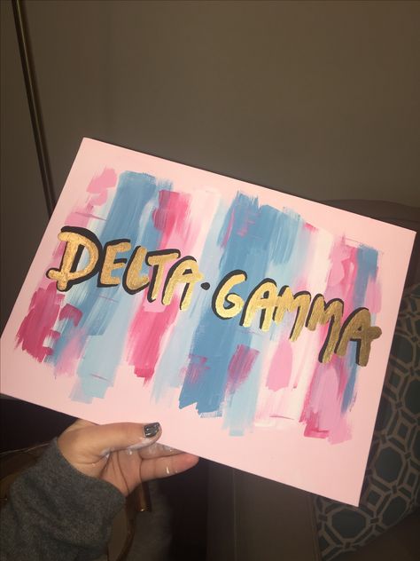 Delta Gamma Big Little reveal #DG #deltagamma #sorority #big #little Big Little Signs, Diy Big Little Gifts, Big Little Crafts, Delta Gamma Paintings, Big Little Canvas Ideas, Tri Delta Canvas Painting, Sorority Big Little Baskets, Easy Sorority Canvas, Big Little Baskets Ideas