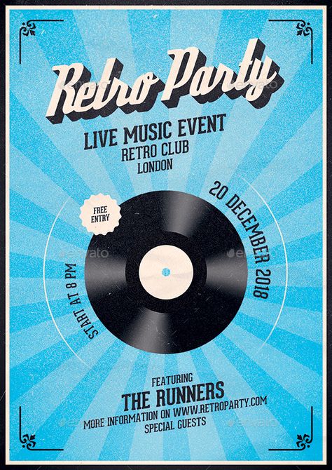 Retro Flyer / Poster Template PSD - Customizable and Editable Retro Music Festival Poster, Sound Typography, Festival Typography, Ornament Party, Concert Flyer, Festival Flyer, Music Festival Poster, Brochure Design Inspiration, Flyer Poster