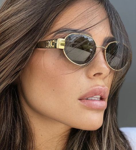 Celine Glasses, Celine Sunglasses, Sunglasses Uv Protection, Uv Sunglasses, Stylish Glasses, Trendy Sunglasses, Trending Sunglasses, Oval Sunglasses, Gold Sunglasses