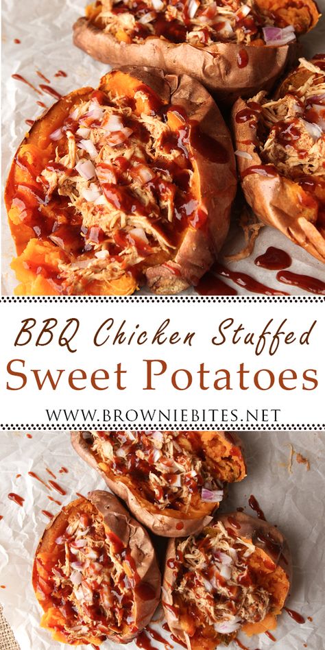 Bbq Chicken Stuffed Peppers, Bbq Chicken Sweet Potato Bake, Bbq Stuffed Sweet Potato, Bbq Chicken And Sweet Potatoes, Bbq Chicken Stuffed Sweet Potato, Sides For Bbq Chicken, Swiss Dishes, Bbq Chicken Sweet Potato, Chicken Stuffed Sweet Potato