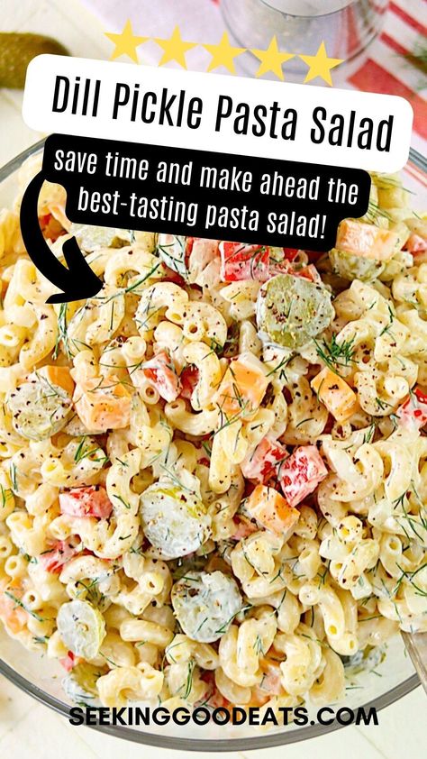 Calling all pickle lovers for this incredible dill pickle macaroni salad recipe! This pasta salad is creamy, tangy, dilly and has chunks of cheddar cheese with chopped dill pickles! The perfect side salad to make ahead of time and bring to any party or gathering--you're gonna love it, and your friends and family will too! Dill Pickle Macaroni Salad, Dill Pickle Macaroni Salad Recipe, Macaroni Salad Dill Pickle, Macaroni Dill Salad, Pickle Macaroni Salad, Macaroni Salad With Dill Pickles, Dill Macaroni Salad, Pickle Salad Pasta, Pickle Pasta Salad