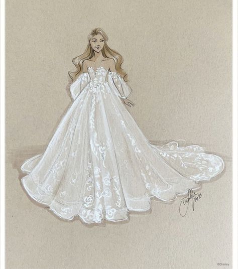 Fashion Illustration Wedding Dress, Dresses References, Bridal Artwork, Wedding Dress Drawing, Disney Inspired Wedding Dresses, Disney Wedding Dress, Wedding Dress Sketch, Bride Fashion Illustration, Sleeping Beauty Wedding