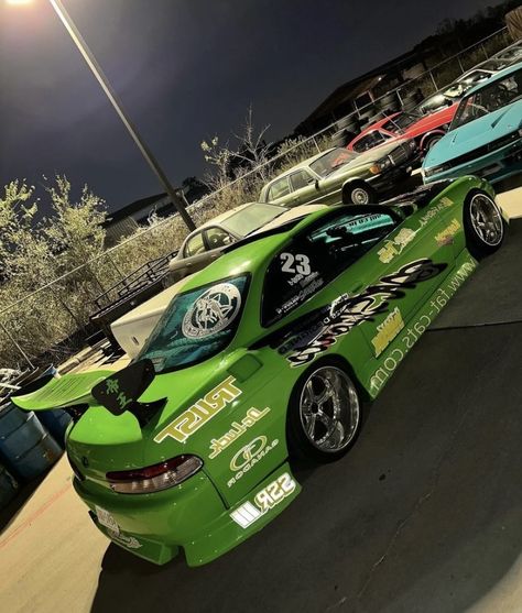 Green Jdm Cars, Green Race Car, Slammed Cars, Pimped Out Cars, Best Jdm Cars, Drifting Cars, Street Racing Cars, Cool Sports Cars, Street Racing