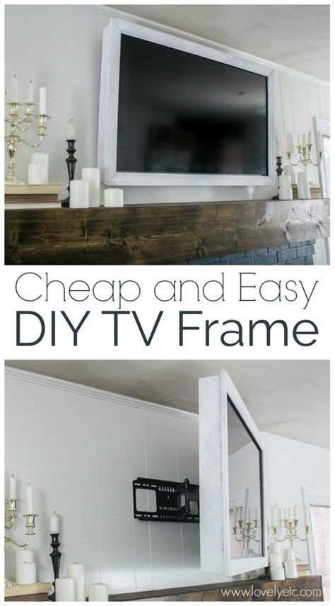 How to make a cheap and easy DIY TV frame. This TV frame is simple, lightweight, and swivels with your TV. Small Tv Nook Ideas, Framing Tv, Diy Tv Frame, Simple Tv, Suport Tv, Flat Screen Tv, Easy Frame, Cute Dorm Rooms, Tv Frame