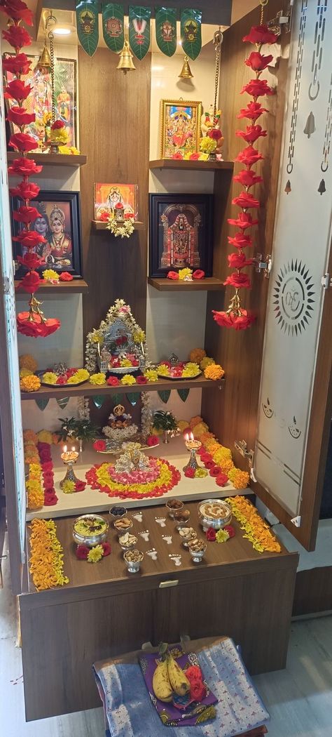 Interior Mata Design, Small Shivling At Home, Pooja Ghar Decoration Ideas, Devudi Mandiram Designs, Poja Room Ideas, Temple Ideas For Home, Temple Decoration Indian, Temple Decoration Ideas, Pooja Aesthetic