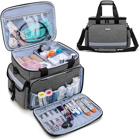 Amazon.com: CURMIO Emergency Medical Supplies Bag Empty, Home Health Aid Bag with Shoulder Strap and 2 Detachable Dividers for Nurse, Physical Therapists, Doctors, Home Health Staffs, Gray (Bag ONLY) : Health & Household Nurse Supplies, First Aid Bag, Nurse Photos, Disney Baby Clothes, Medical Bag, Medical School Motivation, Nurse Bag, Medical Kit