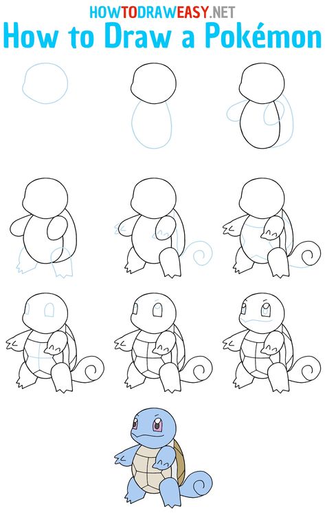 How to Draw a Pokemon Step by Step #Pokemon #PocketMonster #PokemonDrawing #Artwork #Squirtle #SquirtleDrawing #EasyDrawings #StepbyStepPokemonDrawing #Sketch #Sketching Cute Sketches Step By Step, Draw Pokemon Characters, Easy Drawings Pokemon, Pokémon Doodle, Easy To Draw Pokemon, Pokémon Drawing Easy, Easy Beginner Drawings Step By Step, Sketsa Pokemon, Cute Pokemon Drawings Easy