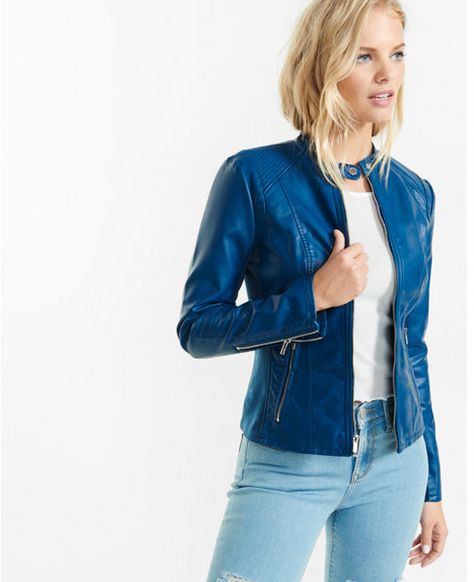 Dark Blue Leather Jacket, Navy Blue Leather Jacket, Leather Motorcycle Jacket Women, Leather Motorcycle Pants, Racer Leather Jacket, Fitted Biker Jacket, Motorcycle Jacket Women, Wardrobe Color, Blue Leather Jacket