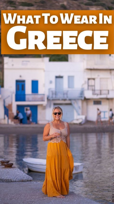 You may be wondering what to wear in Greece and, for that matter, what to pack and what Greece outfits to assemble. No worries, in this post, we cover some of the basics and what we recommend you take for your trip to the Mediterranean. The alluring Greek islands are staggeringly beautiful, rich in history, abundant in delicious cuisines, and full of extraordinarily hospitable locals. Greece Outfit Ideas Over 50, Greece Outfit Ideas November, Travel To Greece Outfits, Clothes To Wear In Greece, Outfit For Greece Vacations, Cute Outfits For Greece, Fall In Greece Outfits, Trip To Greece Outfits, Greek Isles Cruise Outfits