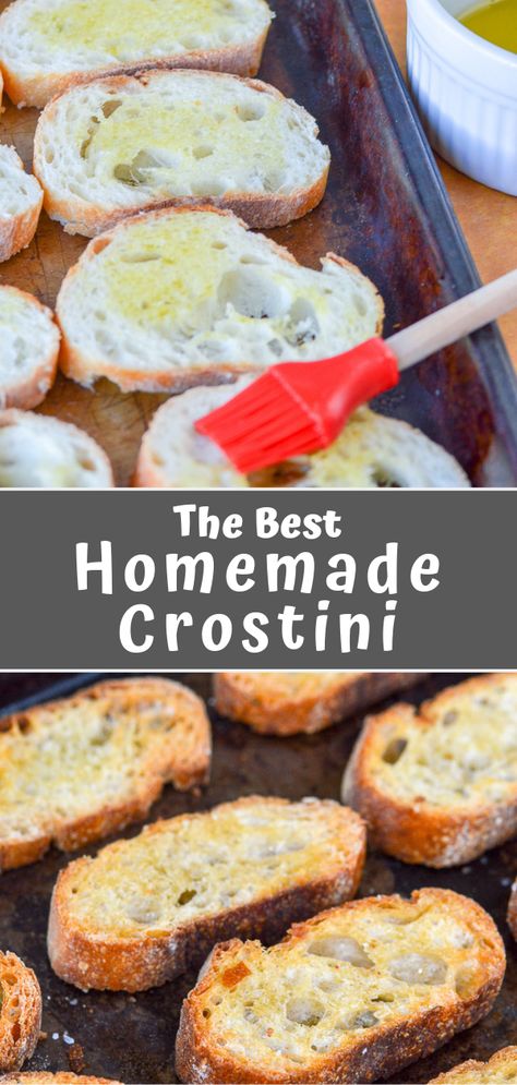 Baguette Recipe Appetizers Easy, French Baguette Crostini, Roasted Garlic Crostini, How To Serve Bread At A Party, Toppings For Baguettes, French Bread Crostini, Spring Crostini Recipes, Crustini Appetizers With Goat Cheese, Toasted Bread For Dipping