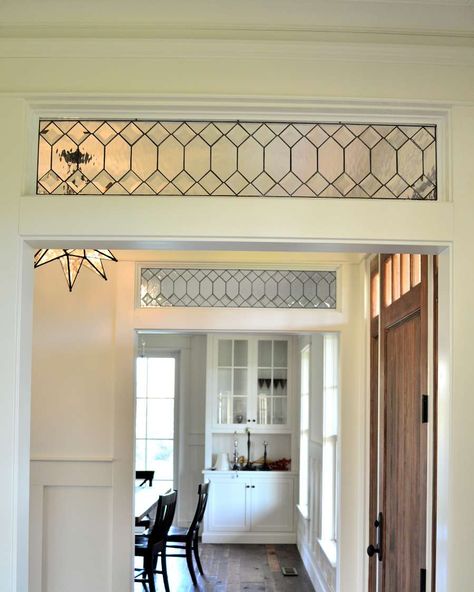 Interior Door Transom, Stained Glass In Home, Southern Grandmillenial, Stained Glass Doors Interior, Interior Transom, Hallway Window, Door Transom, Stained Glass Doors, Window Stained