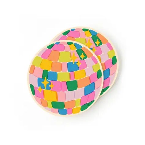 Purchase Wholesale disco ball. Free Returns & Net 60 Terms on Faire.com Air Dry Clay Coasters, Rainbow Disco Ball, Clay Coasters, Joy Decorations, Pottery Coasters, Flowers For Valentines Day, Diy Pottery Painting, Coaster Art, Cute Coasters