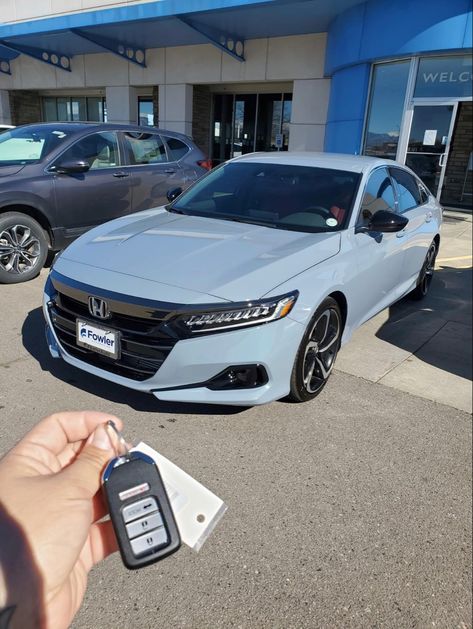 Sport Honda Civic, Dream Cars Honda, Sonic Gray Honda Accord, Grey Honda Accord Sport, 2022 Honda Accord Sport Interior, Honda Civic Sonic Grey Pearl, Nice First Cars, Honda Accord Blue, 2021 Honda Accord Sport Black