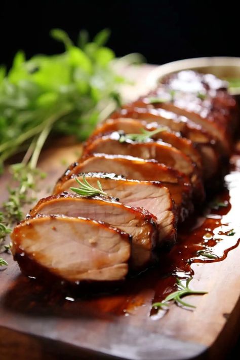 Brown Sugar Dijon Glazed Pork Loin - BeCentsational Pork Loin For Christmas Dinner, Pork Loin Glaze Recipes, Oven Pork Loin Recipes, Random Food Recipes, Pork Loin Glaze Sauces, Pork Loin Sirloin Roast, Pork Loin In Oven, Honey Glazed Pork Loin, Cranberry Dijon Pork Loin Roast