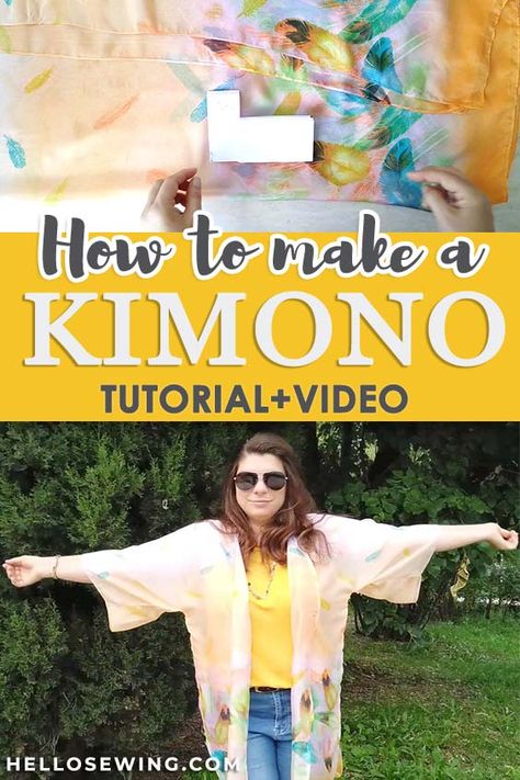 How To Make A Kimono Out Of A Scarf | DIY Kimono Sewing Pattern [FREE] ⋆ Hello Sewing Easy Kimono Pattern, Diy Kimono Pattern, Kimono Jacket Pattern Free, Kimono Jacket Diy, Diy Clothes Kimono, Kimono Pattern Free, Make A Kimono, Kimono Tutorial, Kimono Jacket Pattern