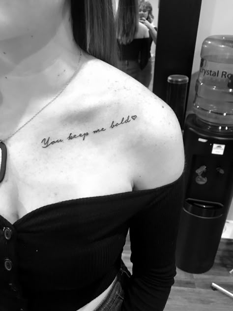 Classy Word Tattoos For Women, Black Women Collar Bone Tattoo, Colar Bone Tattoo Writing, Chest Tattoo Female Collar Bone, Collarbone Tattoo Writing, Colar Bone Tattoo Quotes, Cursive Collar Bone Tattoo, Script Collar Bone Tattoo, Collarbone Quote Tattoo