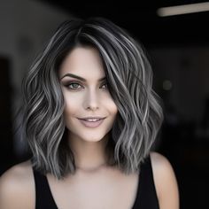 40 Gorgeous Ideas of Gray Blending for Dark Hair Dark Gray Ombre Hair, Gray On Black Hair, Going From Dark Brown To Grey Hair, Black To Grey Ombre Hair Medium, Best Hair Color For Brunettes Going Grey, Medium Length Gray Haircuts, Dark Grey Money Piece Hair, Hair Ideas To Cover Grey, Lowlights For Brown Hair Going Grey