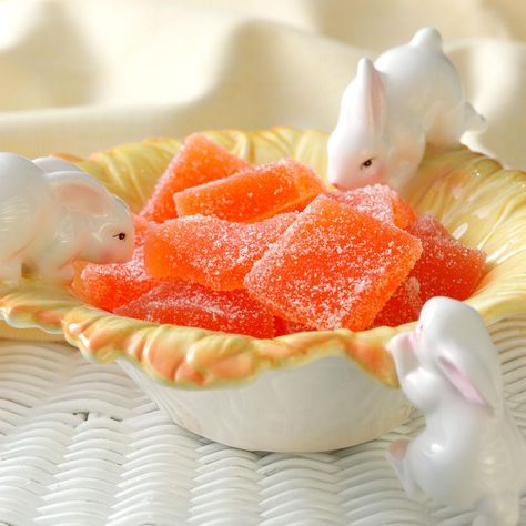 Orange Jelly Candies Recipe -Making candy is my favorite thing to do. I've been collecting candy recipes for more than 40 years and have taken several candy-making classes. These soft confections are fantastic. —Leah Jackson, Washington, Utah Jelly Candy Recipe, Jelly Candies, Spring Sweets, Orange Jelly, Jelly Candy, Candy Recipe, Homemade Candies, Easter Candy, Chocolate Coating