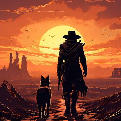 Dog Meat Fallout, Lone Wanderer Fallout, Firewatch Fanart, Fallout Landscape, Fallout Painting, Baseball Drawings, Comics Ideas, Fallout Fan Art, Lone Wanderer