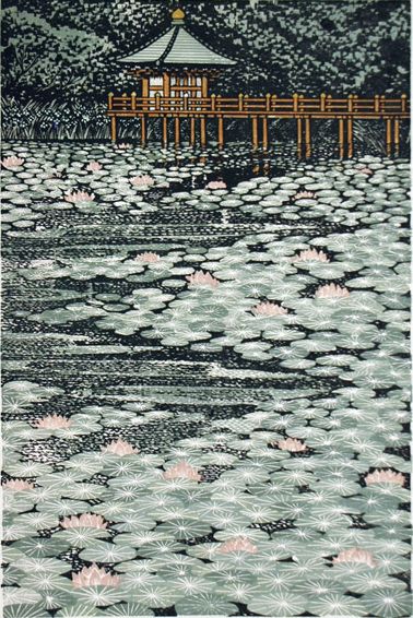 Morimura Ray, Ray Morimura, Woodblock Printmaking, Asian Artwork, Japanese Woodcut, Water Lily Pond, Modern Asian, Japanese Illustration, Japon Illustration