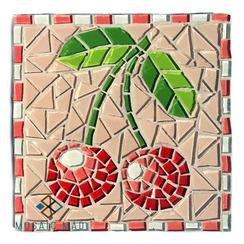 Mosaic Cherries by Victoria Field from Art Fields. Used plain crystal glass #mosaic #cherries #berries #mosaicart #ArtfFields Easy Mosaic, Mosaic Table Top, Mosaic Kits, Mosaic Art Projects, Mosaic Tile Art, Mosaic Table, Artist Business, Y Project, Mosaic Projects