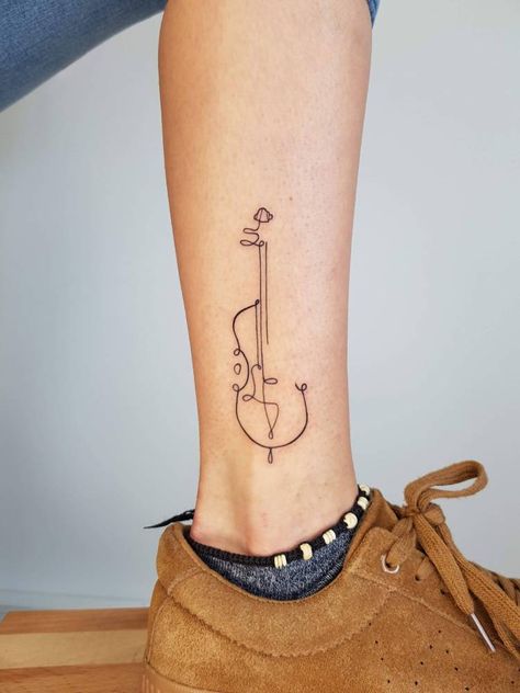 Cello Tattoo Ideas, Cello Tattoo Design, Fiddle Tattoo, Violin Tattoo Ideas, Continuous Line Tattoos, Cello Tattoo, Bass Tattoo, Hozier Tattoo, Violin Tattoo