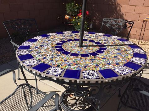 I am an artist/interior designer, and come up with ideas to custom make various decorative items that either myself or a client are interested in. The frame of… Painted Patio Table, Tile Patio Table, Diy Mosaic Tiles, Tile Patio, Mosaic Patio Table, Mosaic Tile Table, Artist Interior, Diy Patio Table, Diy Patio Pavers