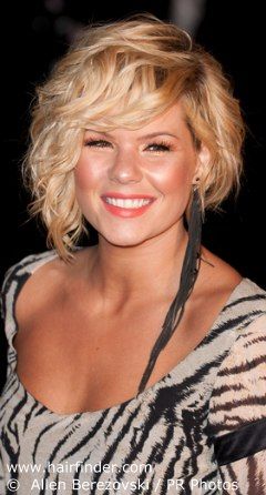 Kimberly Caldwell's asymmetrical haircut Assymetrical Haircut Curly Hair, Asymmetrical Haircut Curly, Kimberly Caldwell Hair, Celebrity Hairstyles Updo, Assymetrical Hair, Short Asymmetrical Haircut, Kimberly Caldwell, Fringe Shorts, Asymmetrical Haircut